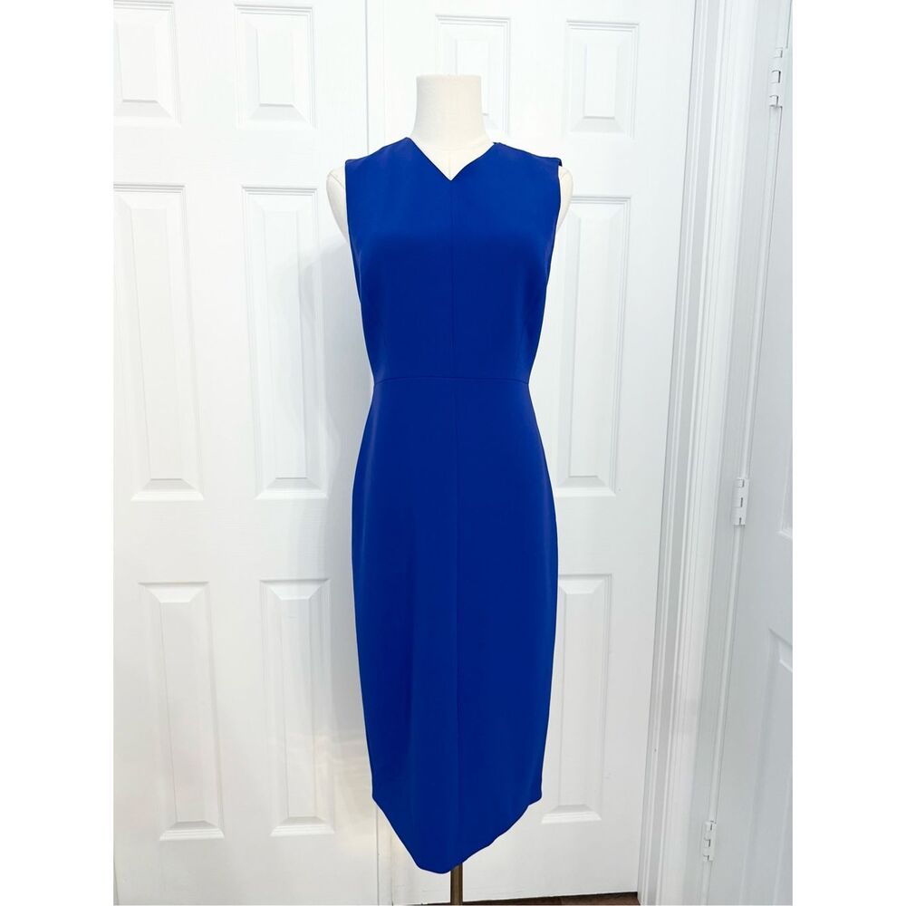 Theory Miyani Admiral Crepe Classic V-Neck Sleeveless Sheath Dress Purple Blue 2